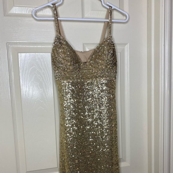 La Femme Gold Beaded Gown - Picture 4 of 5